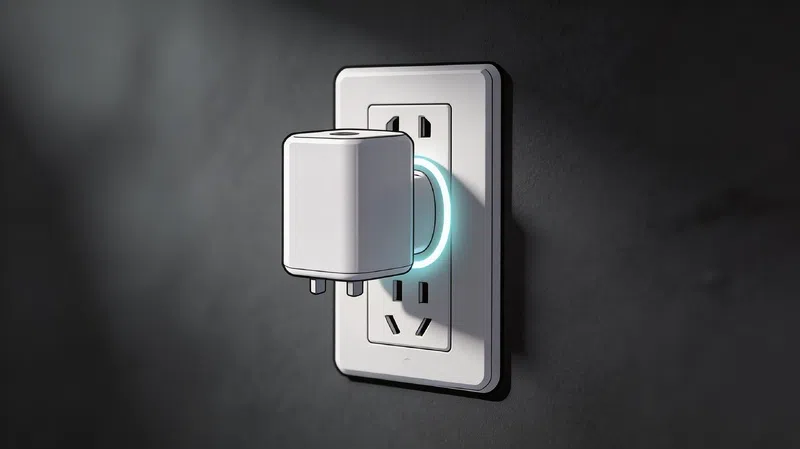 Smart plug glowing in wall outlet showing active connection in dark room
Short