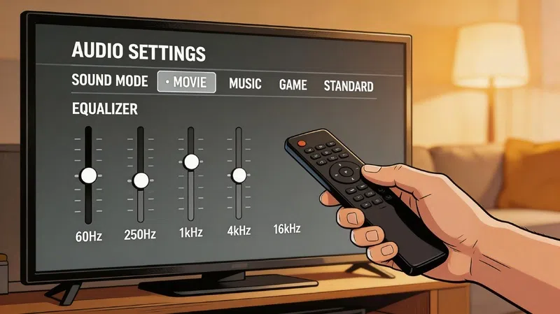 Smart TV equalizer settings being adjusted to fix muffled dialogue on TV