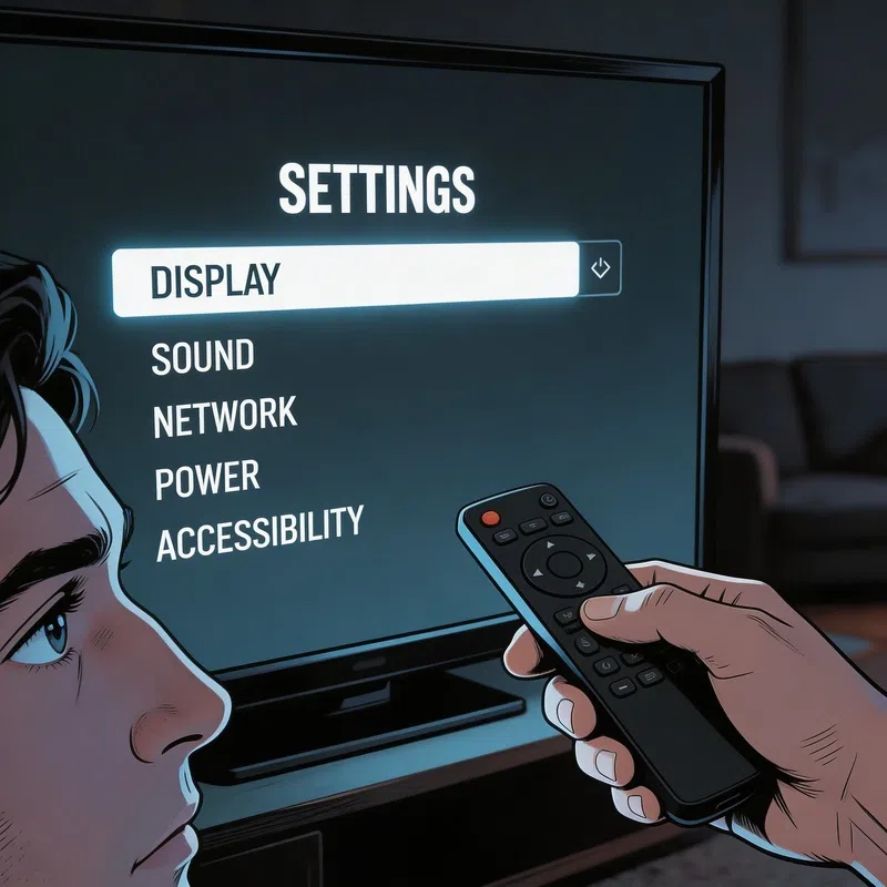 Man connecting an Ethernet cable to the back of a wall-mounted flat screen TV in a modern living room