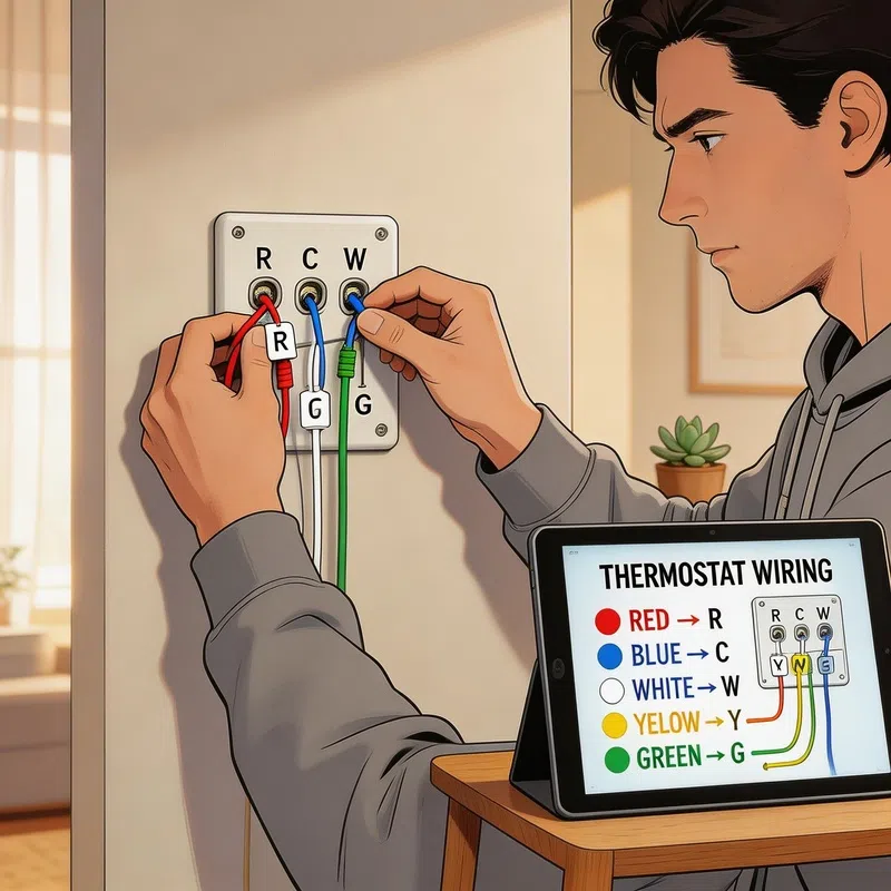 connecting wires to smart thermostat backplate without C-wire step by step